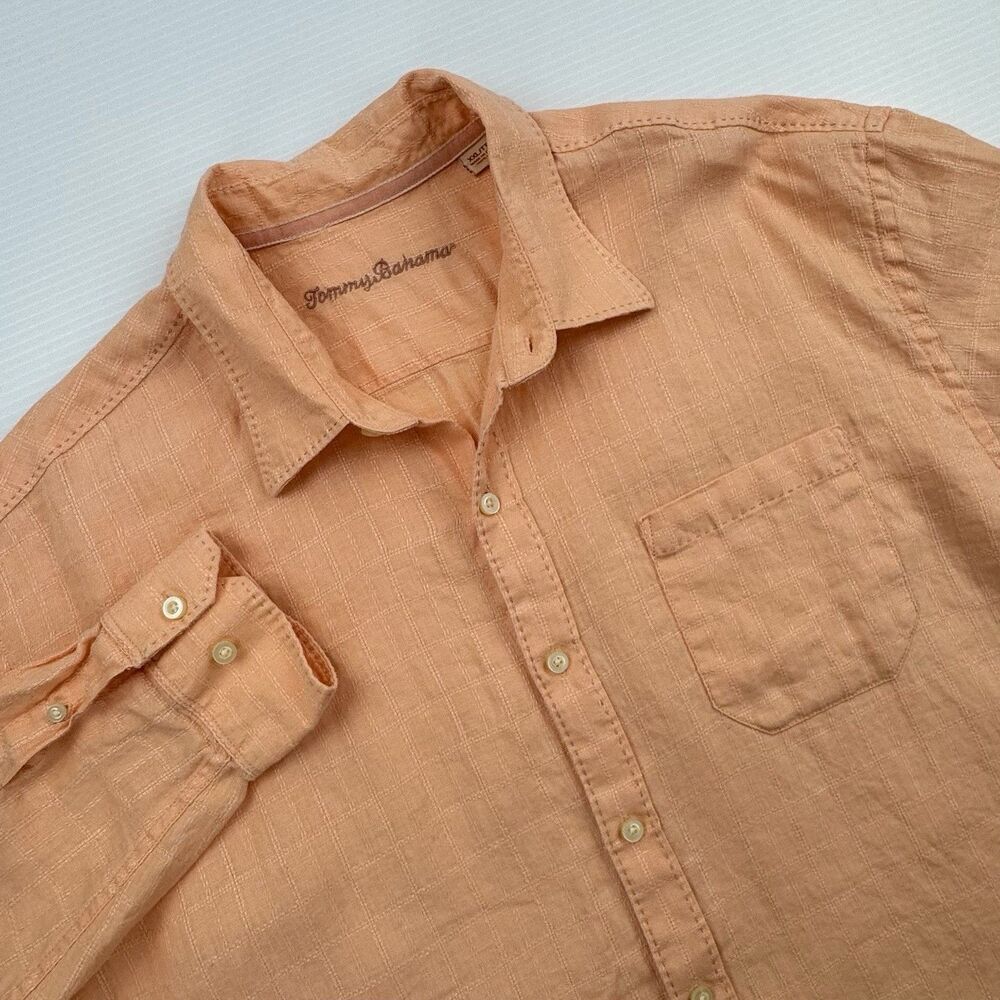 Tommy Bahama 100% Linen Shirt Mens XXL Peach Long Sleeve Button Up Resort